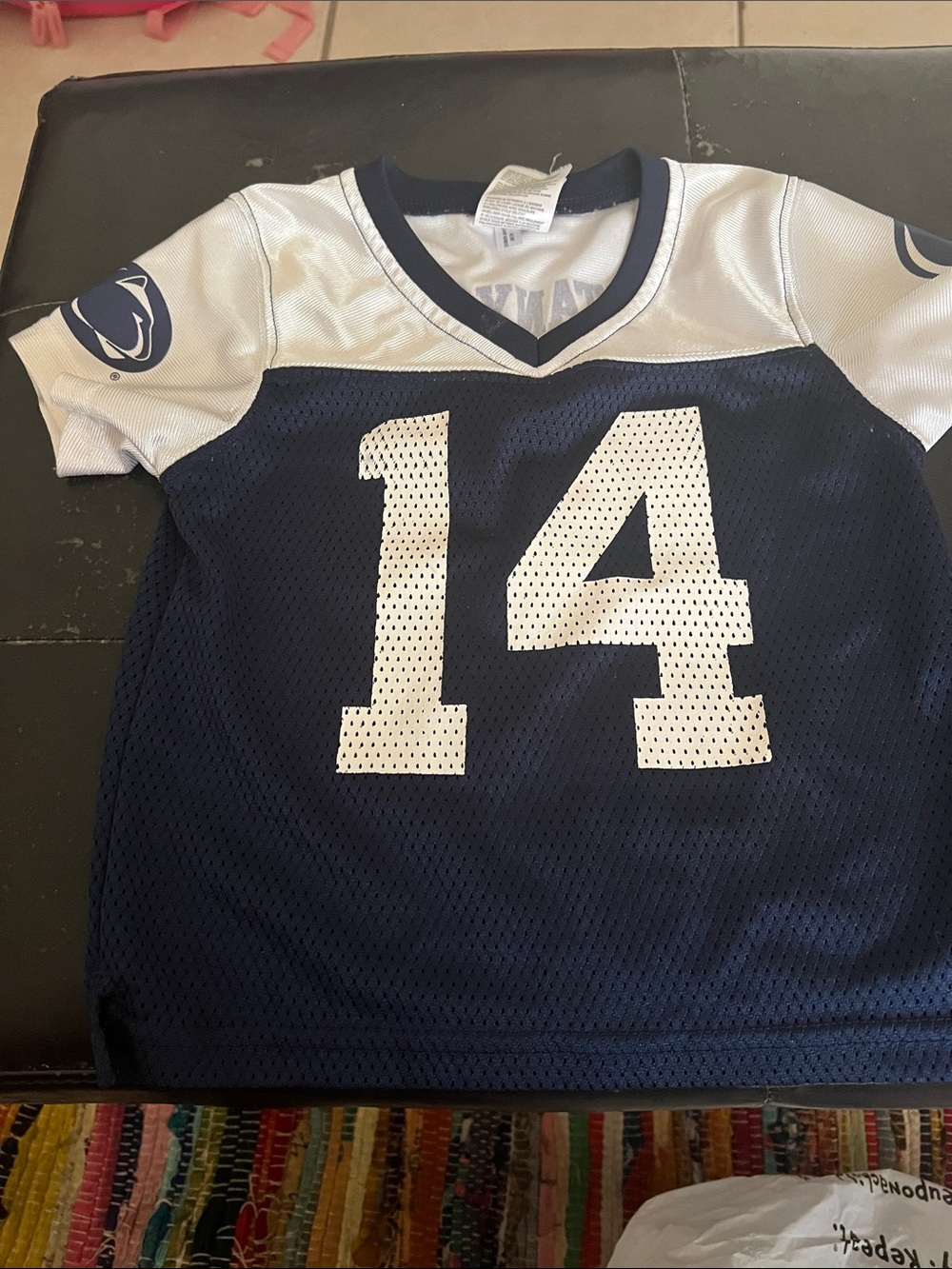 Navy & White Kids Football Jersey Top - Size Small